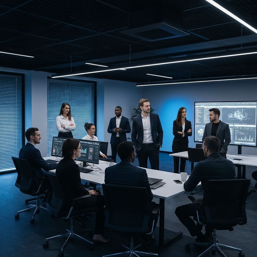 A technical team reviewing crawler and log data