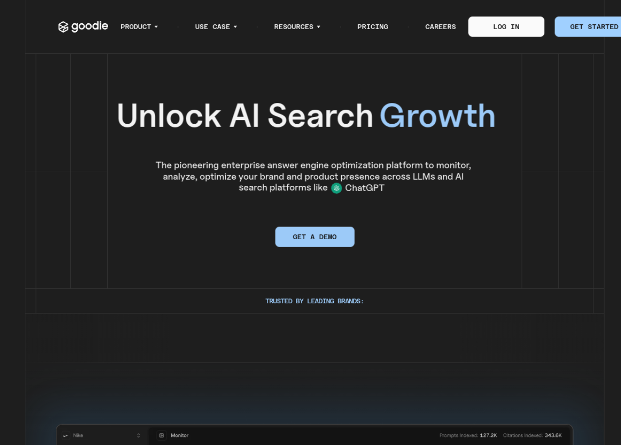 Goodie AI homepage: enterprise answer engine optimization platform