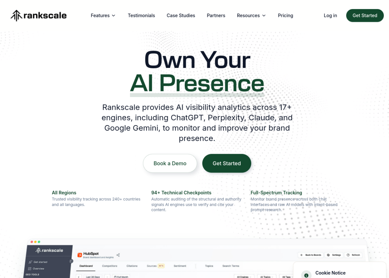 Rankscale.ai homepage: budget AI visibility tool tracking many engines